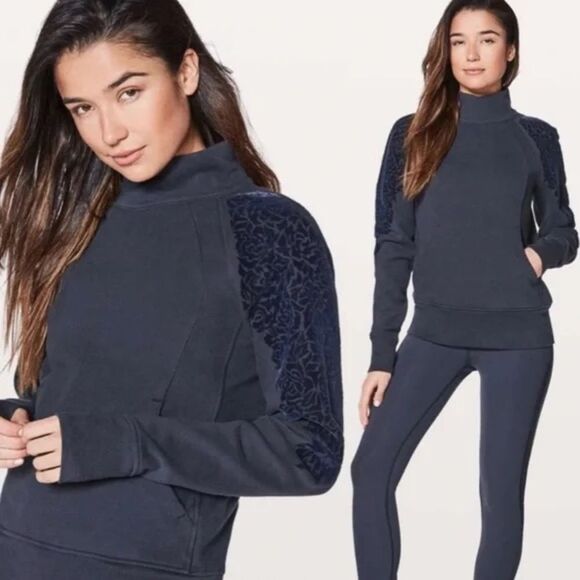 Lululemon Floral Flock Pullover Sweatshirt Midnight Navy Size 6 - Picture 1 of 15